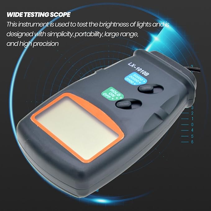 Light Meter Digital Illuminance Meter LX‑1010B Handheld Luminometer 3-1/2 digits 18mm LCD Photometer Luxmeter Tester Reading Lock Range up to 50000 Lx