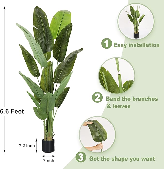 ProDeco Artificial Tree 6.6Ft Silk Bird of Paradise Large Big Fake Potted Plants Tall Faux Silk Floor Plants for Home Living Room Bedroom Office Decor Indoor Outdoor…