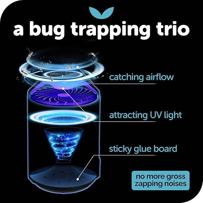 Katchy Flying Insect Trap Indoor – Catcher & Killer for Mosquito, Fruit Fly, Gnat & Small Moth – Non-Zapper with Suction & Blue Light – Ideal for Indoor Spaces, Kitchen & Plants (Original, Black)