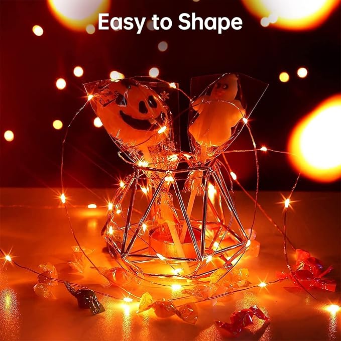 Blingstar USB Powered Fairy Lights, 2 Pack 33Ft 100 LED, Flexible Silver Wire, Mini String Lights for Halloween/Christmas Tree/Stage/Party/Holiday Indoor Decoration, Orange