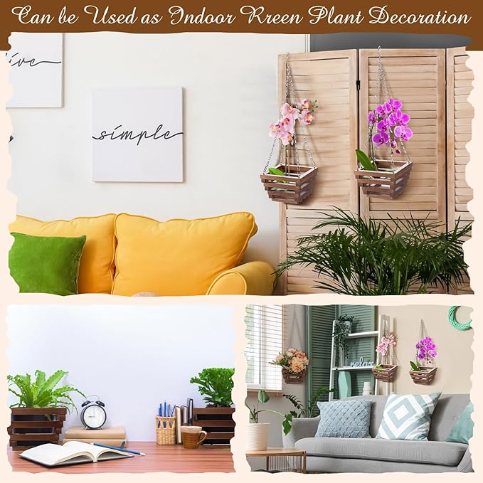 6 Sturdy Orchid Hanging Baskets, Wooden Plant Hanging Baskets, Handmade Inverted Trapezoidal Suitable for Orchids and Other Plants, Staghorn Ferns for Outdoor and Indoor Use, 6 Inch(Wooden)