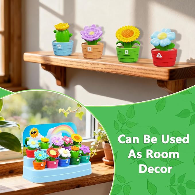 Montessori Toys Flower Garden Toy Set with Watering Can, Shovel, Rake, Color & Shape Sorter Toy, Educational Activity Preschool Learning Toys, Gift for Baby Toddler Girls 1 2 3 4 Year Old 10 PCS
