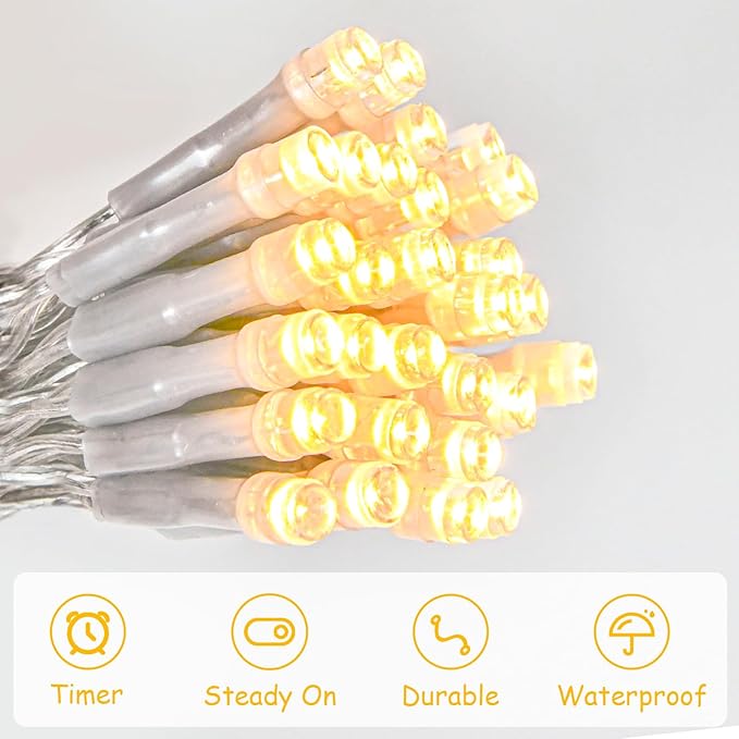 String Lights Outdoor Waterproof 9.8ft 30 LED, Warm White Fairy Lights Battery Operated（Not Included） with Timer Clear Wire for Indoor & Outdoor Decorations Garland 2 Packs