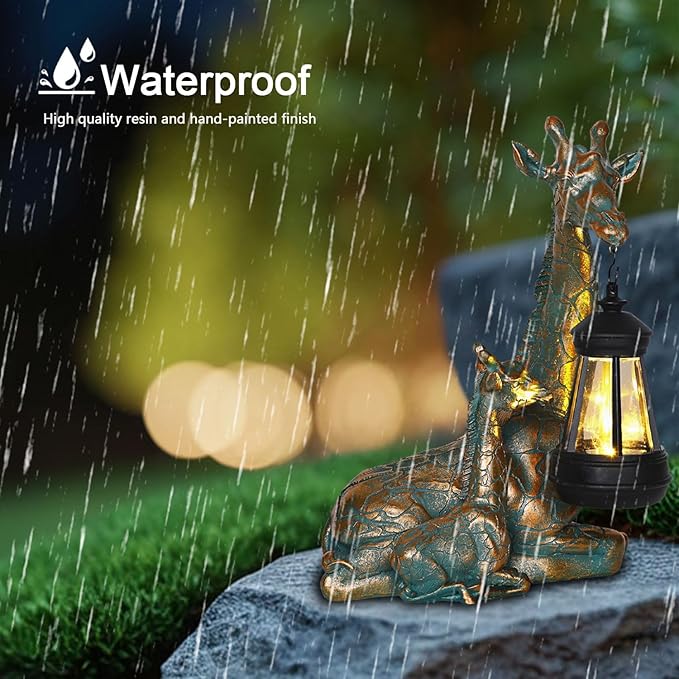 YHSOLAR Solar Garden Decor - Mother Baby Giraffe Statue with Solar Lantern 9.7" Resin Giraffe Figurine Outdoor Patio Yard Porch Decor Gifts for Mom Grandma Women Gardeners