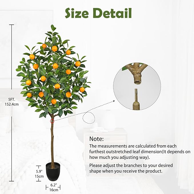 Artificial Orange Tree 5ft Fake Citrus Fruits Plant in Pot Large Fake Floor Plants Faux Trees Indoor Orange Decorations for Home Living Room Office
