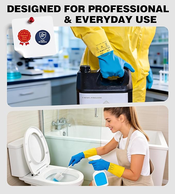 Neoprene and Rubber Blend Heavy-Duty Chemical Gloves, Protective industrial gloves for Resist Acid, Alkali, Hazmat, cleaning, dishwashing, X-Large