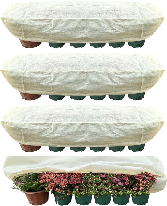 DINGBAI Plant Cover Freeze Protection, Winter Plant Covers, Plant Frost Cover, Tree Plant Freeze Protection Covers, Planter Plant Winter Frost Blanket with Zip Drawstring,4 Pack (59x17.7x15.7INCH)