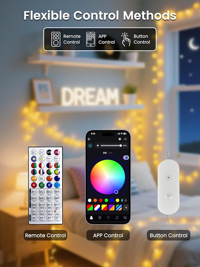 2026 New 46ft Smart Color Changing Easter Lights Outdoor Indoor | 100 LED RGB Globe Pastel String Lights App Control with Remote & Timer, Fairy Light Plug in Waterproof Easter Decor Girl's Bedroom