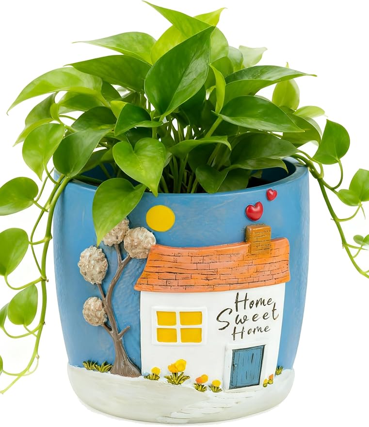 Afigurna New Home Gift Ideas: Home Sweet Home Plant Gift for Plant Lover - 5.3in Hand-Painted 3D Art Planter - Gardening House Warming Gift for New Apartment Christmas