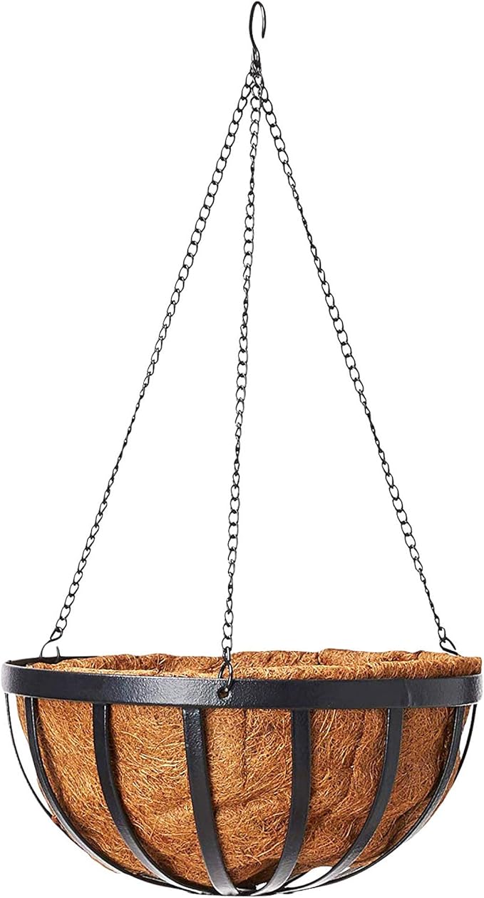 Arcadia Garden Products Coconut 1524 Solstice Round Hanging Basket Planter, 14-Inch, Black