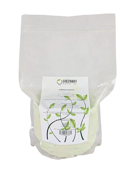 Greenway Biotech, Inc. Ferrous Sulfate Heptahydrate Fertilizer Includes 20% Iron (Fe) 12% Sulfur & 100% Water Soluble Powder- Organic Lawn Fertilizer for Vegetables and Plant Growth (10 Pounds)