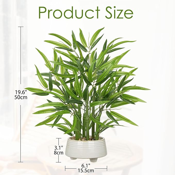 GnFlus Artificial Bamboo Tree Plant 19.6 inch Tall Potted Fake Bamboo Plant-Faux Tree in Ceramic Pot for Farmhouse Home, Office, Kitchen, Counter Top, Indoor Decor, Money Tree, Lucky Plant