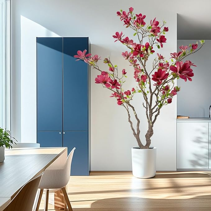 7ft Red Artificial Magnolia Tree - Lifelike Faux Tree for Indoor/Outdoor Decor - Perfect for Home, Porch, or Office (1, Red, 7ft)