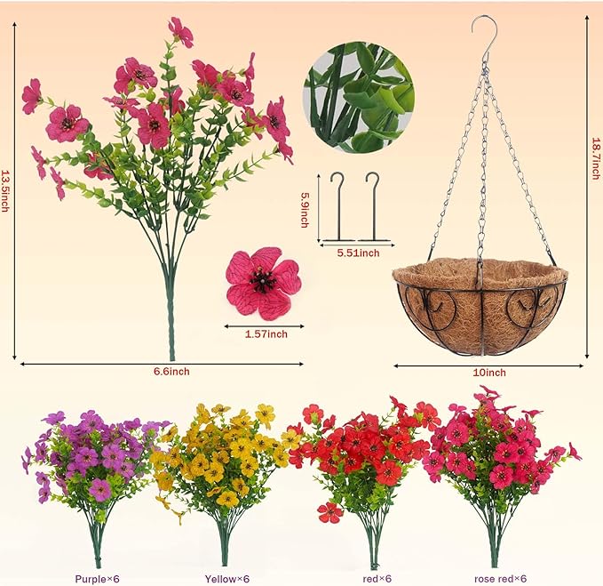 YYTDDUUU Artificial Hanging Flowers Plants 2 Set,Faux Flowers Basket for Outdoor Porch Decor,Fake Silk UV Sun Resistant Colorful Life-Like Hanging Daisy for Garden Balcony Yard Dector