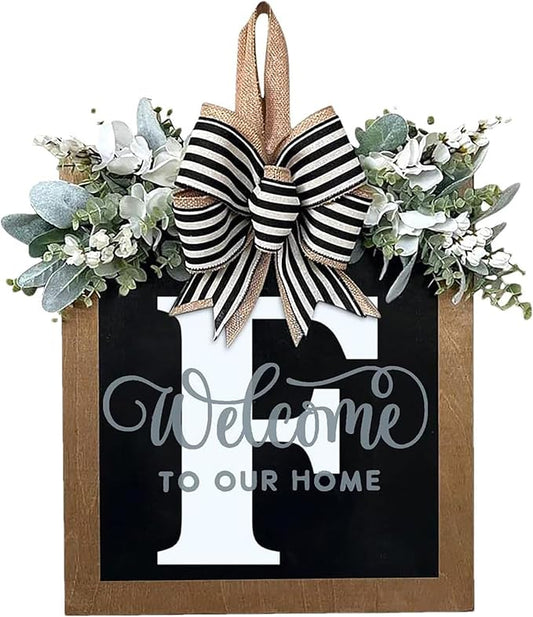 Last Name All Year Wreath, for Front Doors, Spring, Fall, 26 Last Name Letters All Year Round Wreaths, Suitable for Wedding Decorations, Home Porches, Farmhouses, Yards, Garden Decorations, Gifts (F)