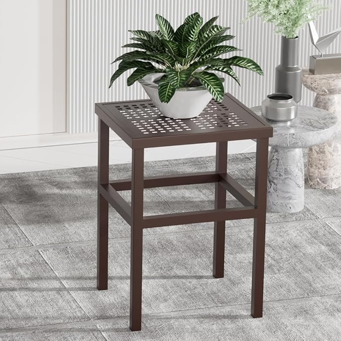 DHYGOTFUR Plant Stand - Indoor/Outdoor Extra-Sturdy 23" tall Aluminum Plant Stand – Ideal for Patios, Gardens, Living Room Decoration (Brown)