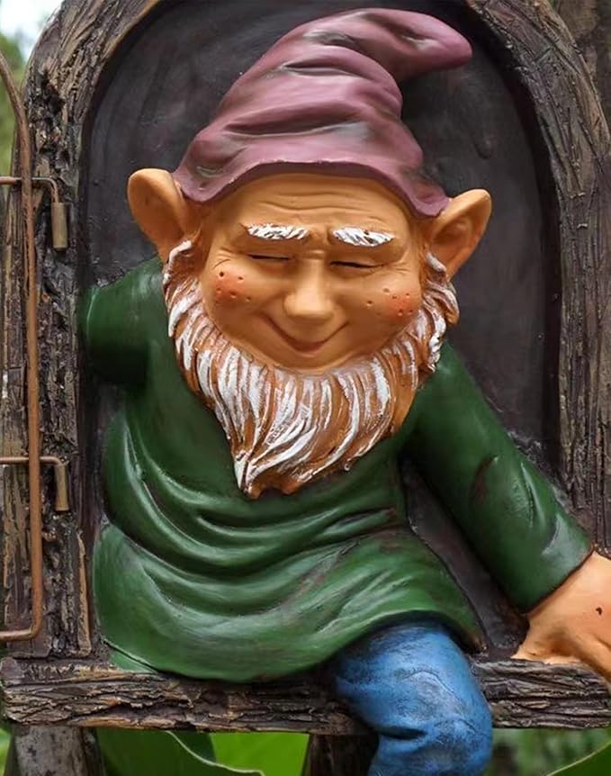 Elenon Gnome Big Tree Faces Garden Decor, 13 inch Gnome Coming Out of Tree Outdoor Decorations, Fairy Elf Hugger Whimsical Peeker Sculpture Yard Patio Art