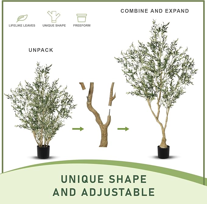 Olive Trees Artificial Indoor - Faux Olive Tree 7ft with Large Olive Branches and Lifelike Fruits - Fake Olive Tree for Modern Home Office House Living Room Decor