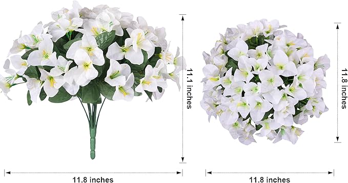 Artificial Bougainvillea Flowers for Outdoors Fake Plants, 4 Bundles White Fake Spring Flowers Silk UV Resistant Look Real Faux Flowers for Outdoor Planters Porch Patio Window Garden Outside Decor