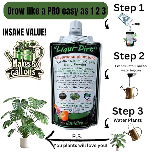 Naturally Organic Plant Food Fertilizer – All-Purpose for Indoor Houseplants, Rare Aroids, Flowers, Outdoor Vegetables & Herbs – Enriched with Microbes & Nutrients – Makes 50 Gallons