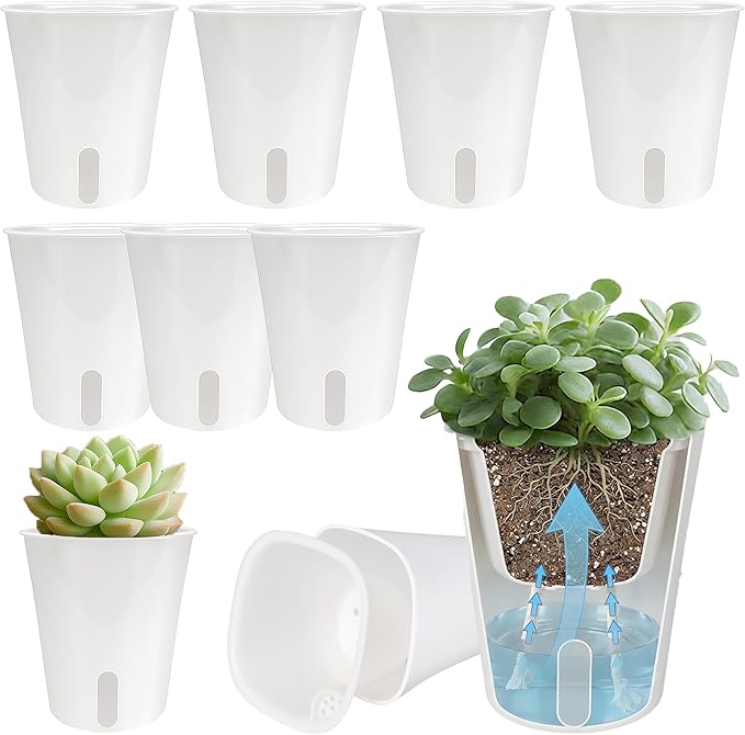 FYRIXONE 10 Pack 3 Inch Self Watering Pots for Indoor Plants - Plastic Planters with Water Level Indicator & Vent Holes - Self Watering Planters Pots for Succulents, Herbs