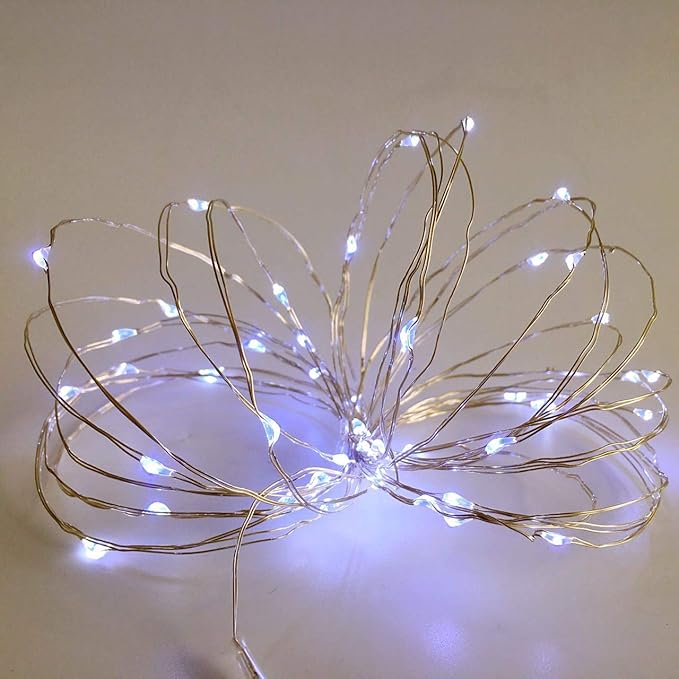 2 Pack Battery Operated Mini Lights,Indoor Led Fairy Lights with Timer 6 Hours on/18 Hours off for Wedding Party Decorations,50 Count Leds,17 Feet Silver Wire(Cold White)