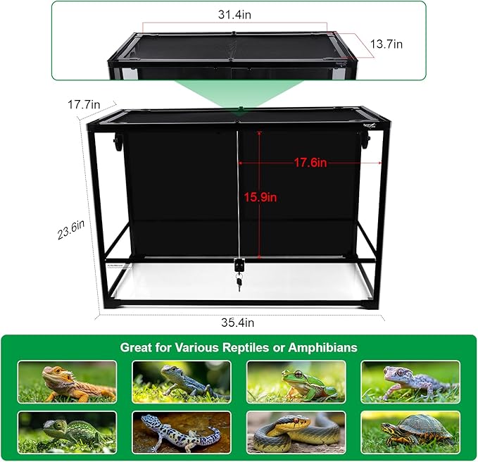 67 Gallon Reptile Tank Large Full Glass Terrarium, Bearded Dragon Tank Front Opening Reptile Enclosure Cage with Anti Escape Ventilated Top Lid for Snake Gecko Lizard Turtle 36''x18''x24''