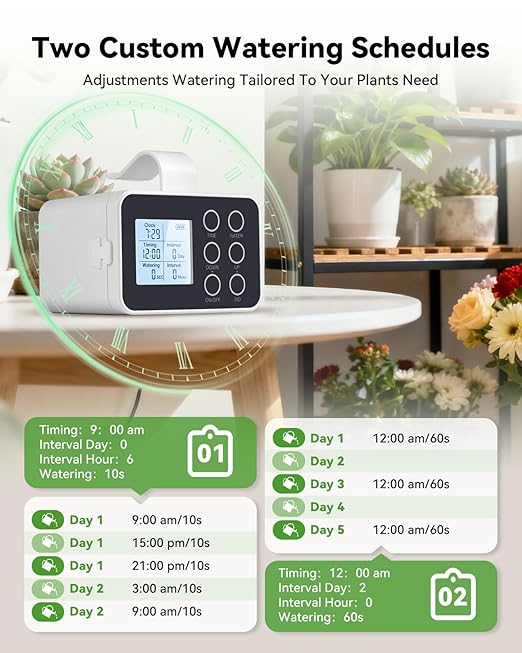 BAOSHISHAN Automatic Plant Waterer Indoor with Upgraded 2-in-1 Spray&Drip Emitter, Vacation Plant Watering Device with Programmable Timer, Indoor Plant Watering System for 15 Plants, Balcony Patio Use