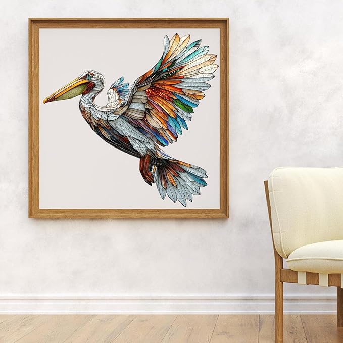 Qiuenisray Wooden Puzzles for Adults 500 Pieces, Pelican Jigsaw Puzzles, FSC Certified Wall Decor, Unique Animal Shape Puzzles Pieces, Bird Wood Puzzle, Festival Gifts for Family Friend 21.2x21.1 in