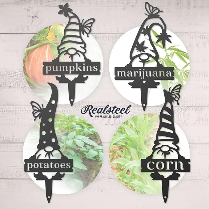 RealSteel, Garden Gnomes Metal Plant Labels, Vegetable, Herb Markers, Outdoors (Rosemary)