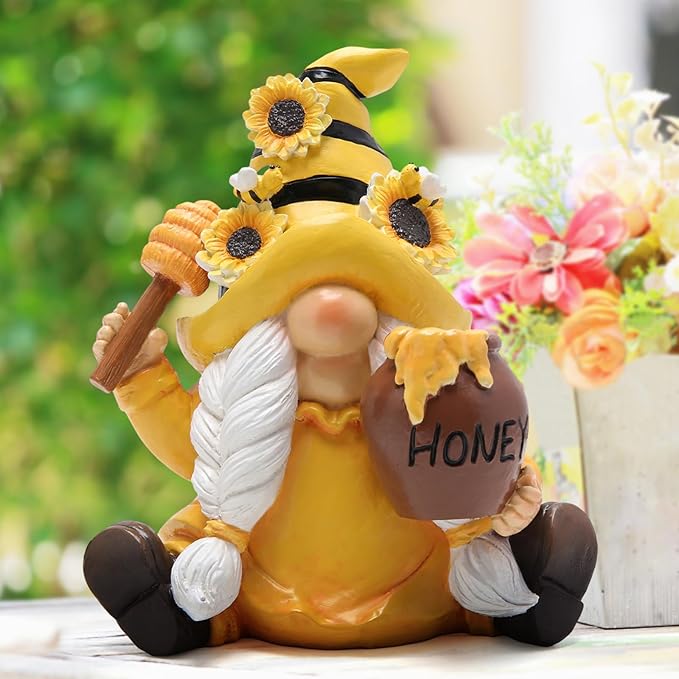Hodao Bumble Bee Spring Gnome Decorations Honey Gnomes Ornaments World Bee Day Decorations Gifts Summer Gnomes Figurines for Garden Decor Birthday Gifts for Mom, Women, Grandma