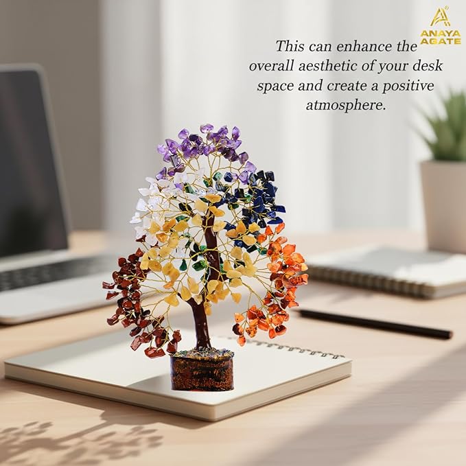 Crystal Tree of Life 7 Chakra Healing Crystals Trees for Home Decor, Office Desk Decor, Boho Decor, Handmade Bonsai Trees for Positive Energy, Money, Good Luck Birthday Gifts for Women, Mom