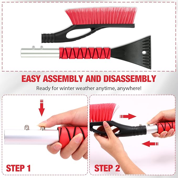 Gisafai 10 Pack 27" Snow Brush and Detachable Ice Scraper Snow Removal Car Brush with Comfortable Foam Grip for Car SUV Truck Windshield Window(Red)