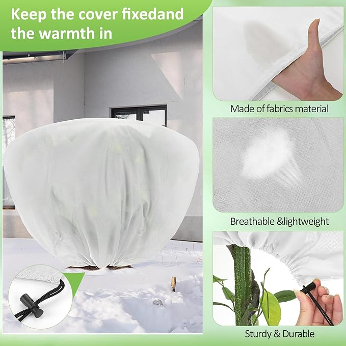Wesnoy 12 Pcs Winter Plant Covers Freeze Protection 39.4x23.6 Inch Horizontal Shrub Tree Rose Plant Protection Bags Frost Blanket with Drawstring for Fall Winter Outdoor Garden Planting (White)