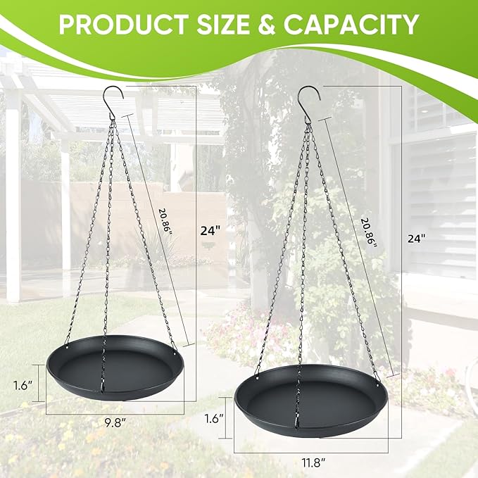 gajavo Plant Hanger Indoor Outdoor, 2-Pack Black Metal Hanging Plant Shelf & Window Planter Basket with 9.8/11.8 Inch Trays - Heavy Duty Plant