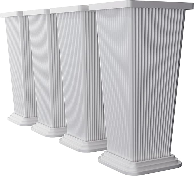 TUYOHW Set of 4 24" Tall Plastic Planters with Trays, Large Tapered Plant Pots for Indoor Outdoor Use, Modern Decorative Planters for Porch, Patio, Garden, and Backyard