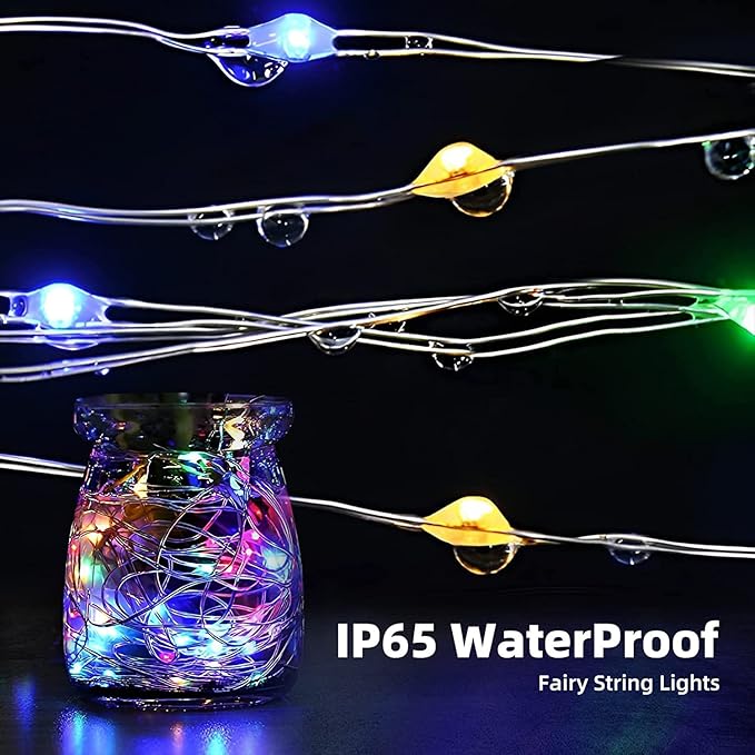 6 Pack LED Fairy Lights Battery Operated with Timer, 13FT 40LED Waterproof Firefly Lights Silver Wire Mini Twinkle String Lights for Wedding Christmas Birthday Party Mason jar Decorations, Multicolor