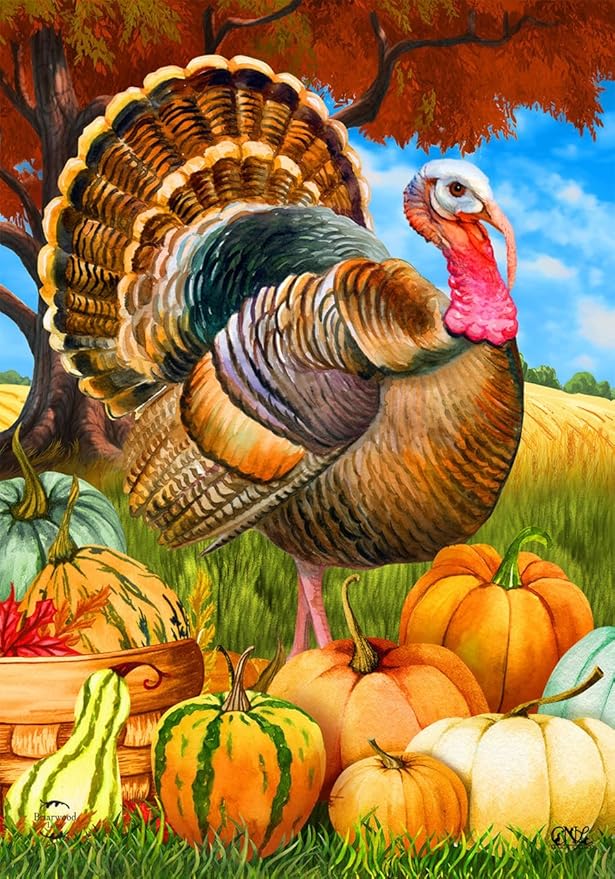 Turkey And Pumpkins Fall Garden Flag Thanksgiving Farm Autumn 12.5" x 18" Briarwood Lane