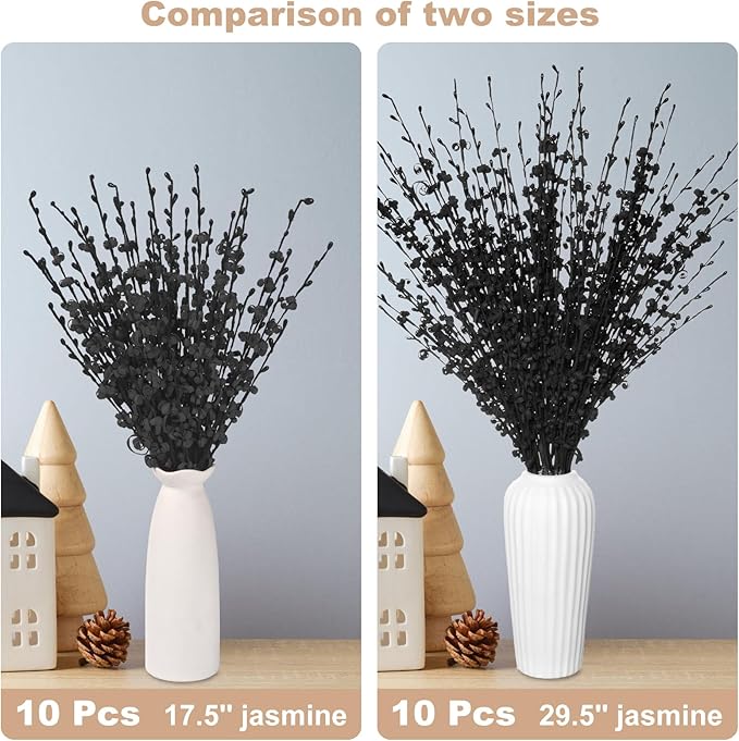 10pcs 17.5" Faux Jasmine Artificial Flowers Tall Black Floral Branches Stem for Home Wedding Vase Filler Anniversary Party DIY Decoration