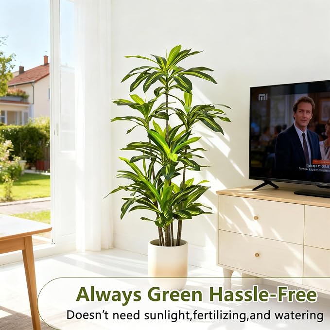 Artificial Dracaena Tree 6FT - Fake Tree with Black Planter - Faux Yucca Tall Fake Floor Plant in Pot - Artificial Plant for Home Office Living Room Decor Indoor