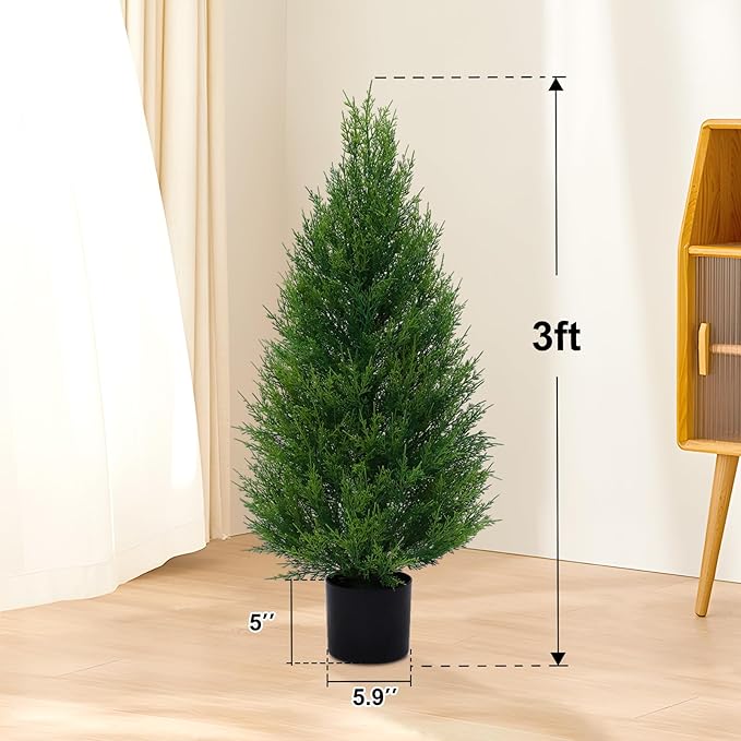 VIVATREES 2Pack 3ft Outdoor Artificial Cedar Topiary Trees, All-Weather Faux Pine for Home Porch Entryway Decor