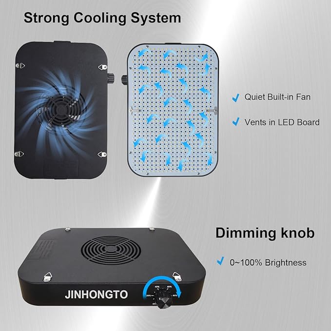 JINHONGTO 2Pack 65 Watt Dimmable Grow Lights for Seed Starting, Seedlings, Veg, Flower, UV IR Full Spectrum Best LED Grow Lights for All Indoor Plants, Daisy Chain Function, Built-in Quiet Fan