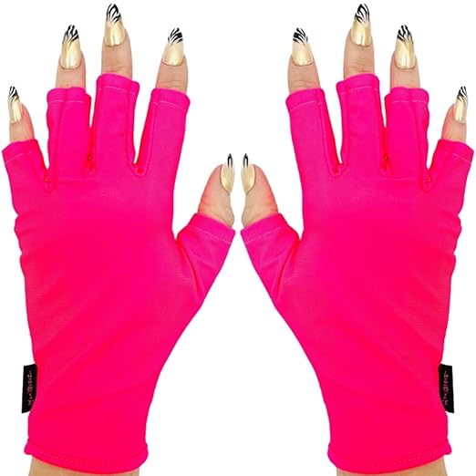 ManiGlovz -The Original Dermatologist Recommended UPF 50+ UV Protective Manicure and Sunblock Fingerless Gloves, Sun Protection, Driving and Gel Manicure Gloves in Neon Pink