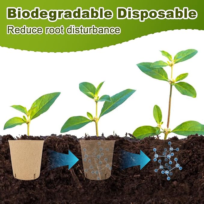 RAINFLOW 25PCS Peat Pots with Labels-Biodegradable Eco-Friendly Pots for Seedlings with Drainage Holes,Garden Germination Nursery Pot for Flower Vegetable Tomato Saplings & Herb Seed Germination