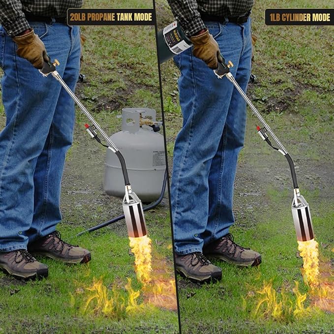 Propane Torch Weed Burner Kit,Weed Torch 360,000 BTU,Blow Torch with 1lb Propane Converter Hose,Blow Torch for Weeds,Wood,Roof,Ice Snow,Road, Fire Start,Charoal Start(Fuel not Included)