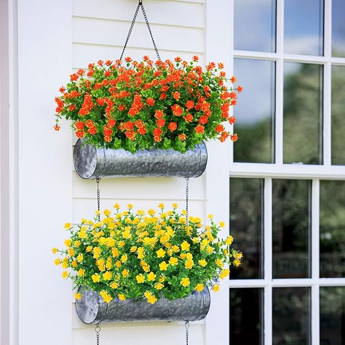 ArtBloom 6 Bundles Outdoor Artificial Flowers UV Resistant Fake Boxwood Plants, Faux Greenery for Indoor Outside Hanging Plants Garden Porch Window Box Home Wedding Farmhouse Decor (Orange Red)
