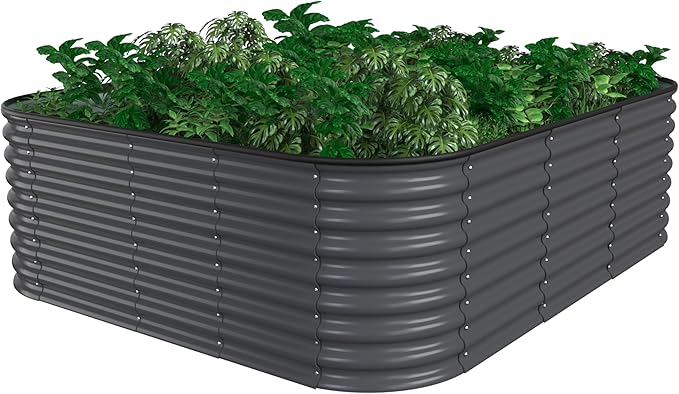 BlueWish 8x4x2FT Raised Garden Bed with 3 Aluminum Support Rods, Many-in-1 Modular Planter Box with Bottomless Design, 24’’H Galvanized Raised Garden Bed for Vegetable, Flower, Fruit, Grey