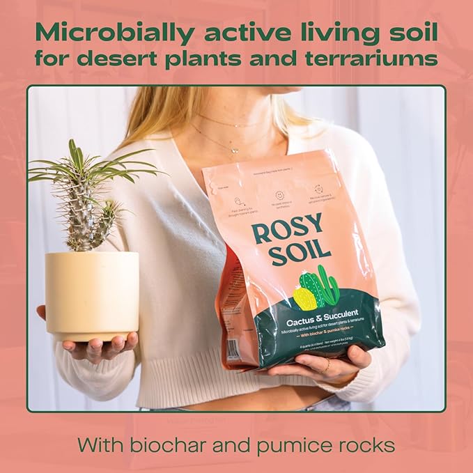 Rosy Soil Biochar Booster 8qt + Cactus & Succulent Potting Mix 4qt Organic Indoor Living Soil Bundle - Peat-Free, Fast Draining Mix with Mycorrhizae, Worm Castings & Biochar for Healthy Root Growth