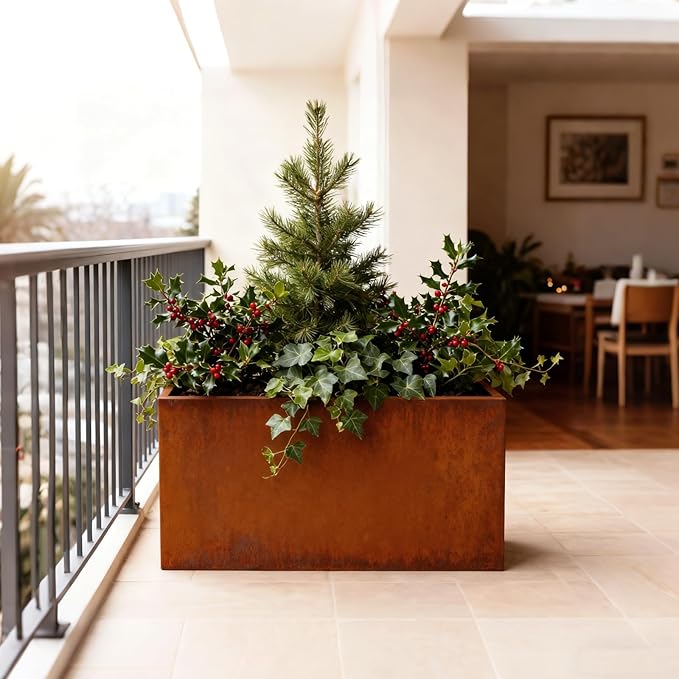 GZLVSOW Rusted Metallic Heavy Rectangular Planter 30" x 12" x 24" for Outdoor Plants Corten Steel Outdoor Planter Spliced Flower Box with Partitions for Outside,Indoor,Garden (Corten, 30 * 12 * 24)