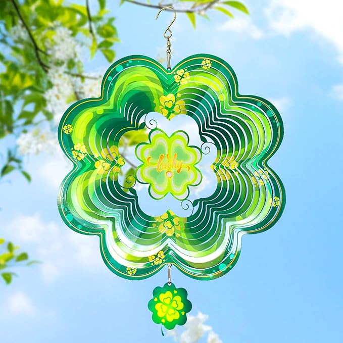 Spring Shamrock Metal Wind Spinners St Patricks Day Hanging Gifts for Women Mom Grandma,12inch Wind Spinner for Home Party Ornament Outdoor & Indoor Garden Decorations